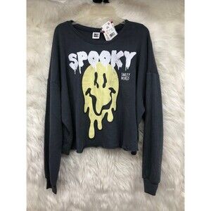 NWT Spooky Smiley World Cropped, Fleece lined Sweatshirt, Melting Smiley  SZ XXL